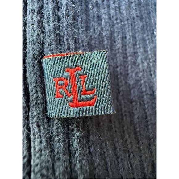 Lauren Ralph Lauren Navy Blue Collard Ribbed Knit Pullover Ling Sleeve top - Picture 6 of 11